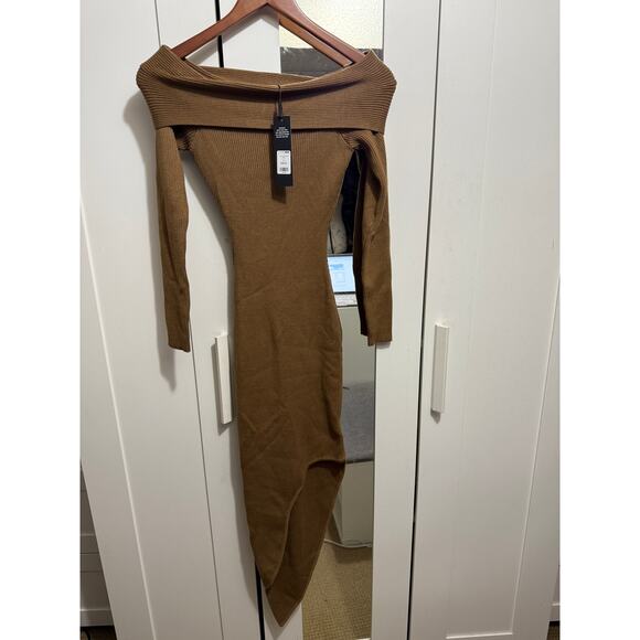 NWT Fashion Nova Tamara Camel Ribbed‎ Knit Sweater Maxi Bodycon Dress Size XS - Picture 4 of 12